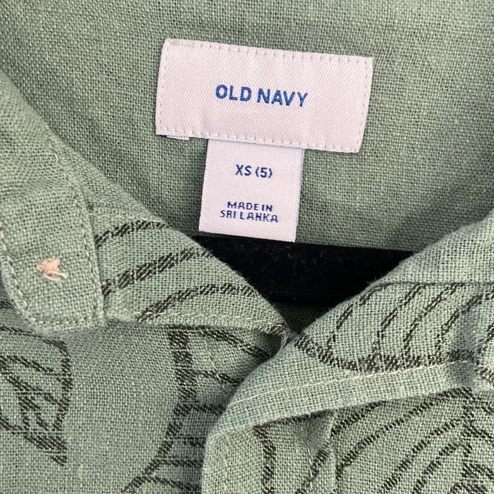 Old Navy boys green Hawaiian print linen shirt tropical luau summer xs 5